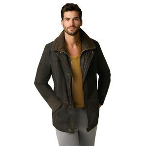 Vintage Danier Dark Chocolate Brown Leather Jacket Chore Coat Corduroy Collar S